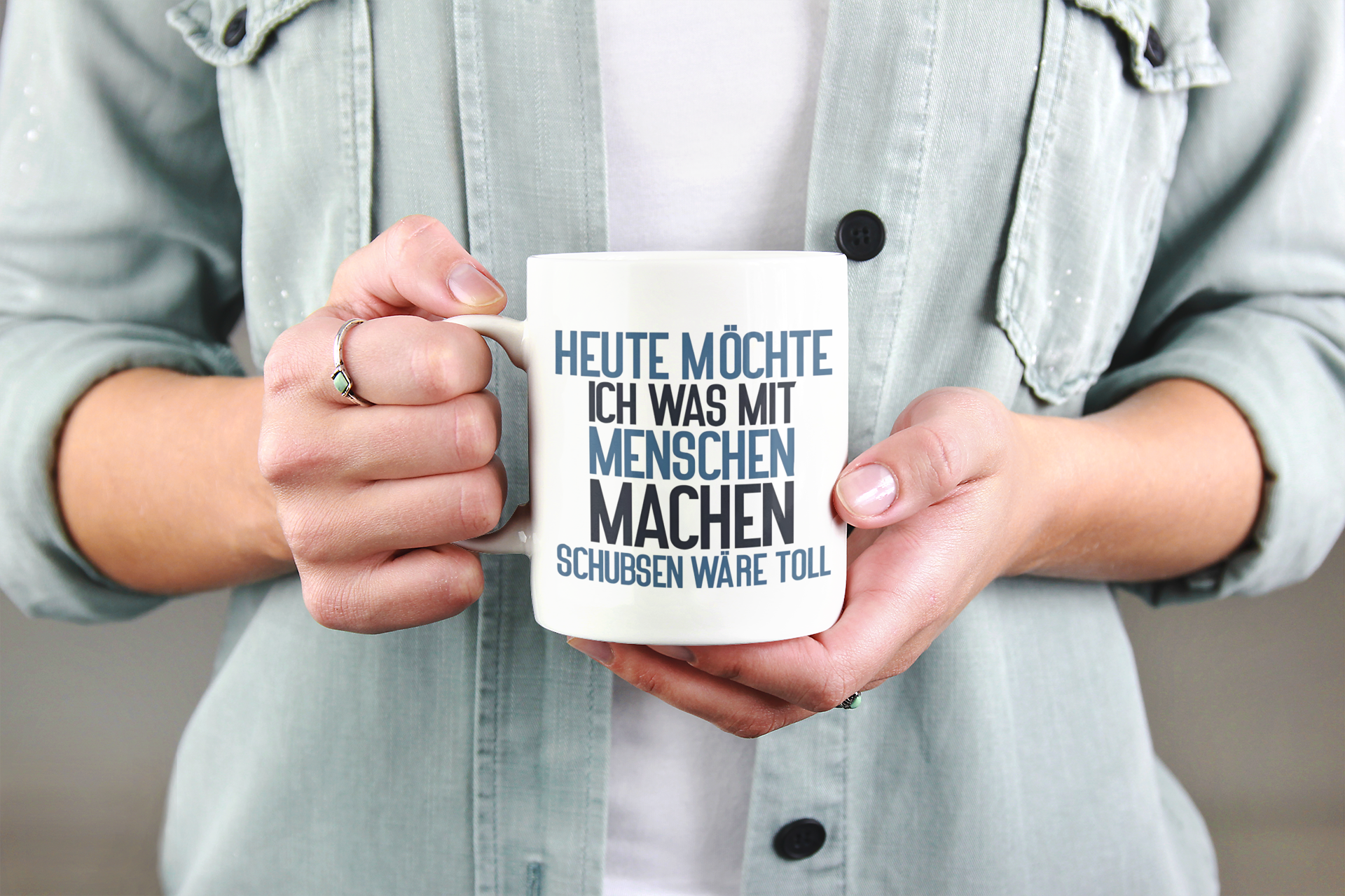 Schubsen  - Kollegen, Geschenk Idee, Arbeit, Chef, Homeoffice, Sarkasmus, Spaß, Kaffee Becher - Spruch-Tassen